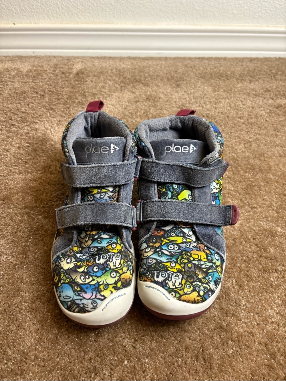 PLAE Kids' Gray Multicolor Hook-and-Loop High-Top Sneakers